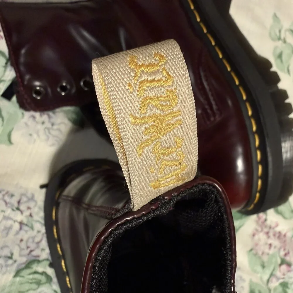 Dr. Martens Burgundy Leather Combat Ankle Boots Lace-Up Side Zip Round Toe